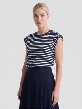 Double Zero Navy White Striped Dolman Sleeve Top Medium NWOT 100% Cotton